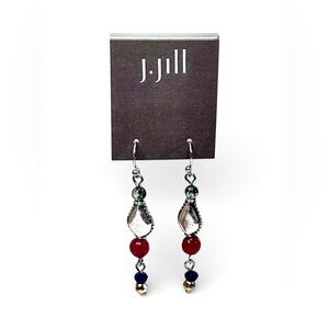J.Jill Silver Hook Red Navy Beaded Drop Earrings NWT